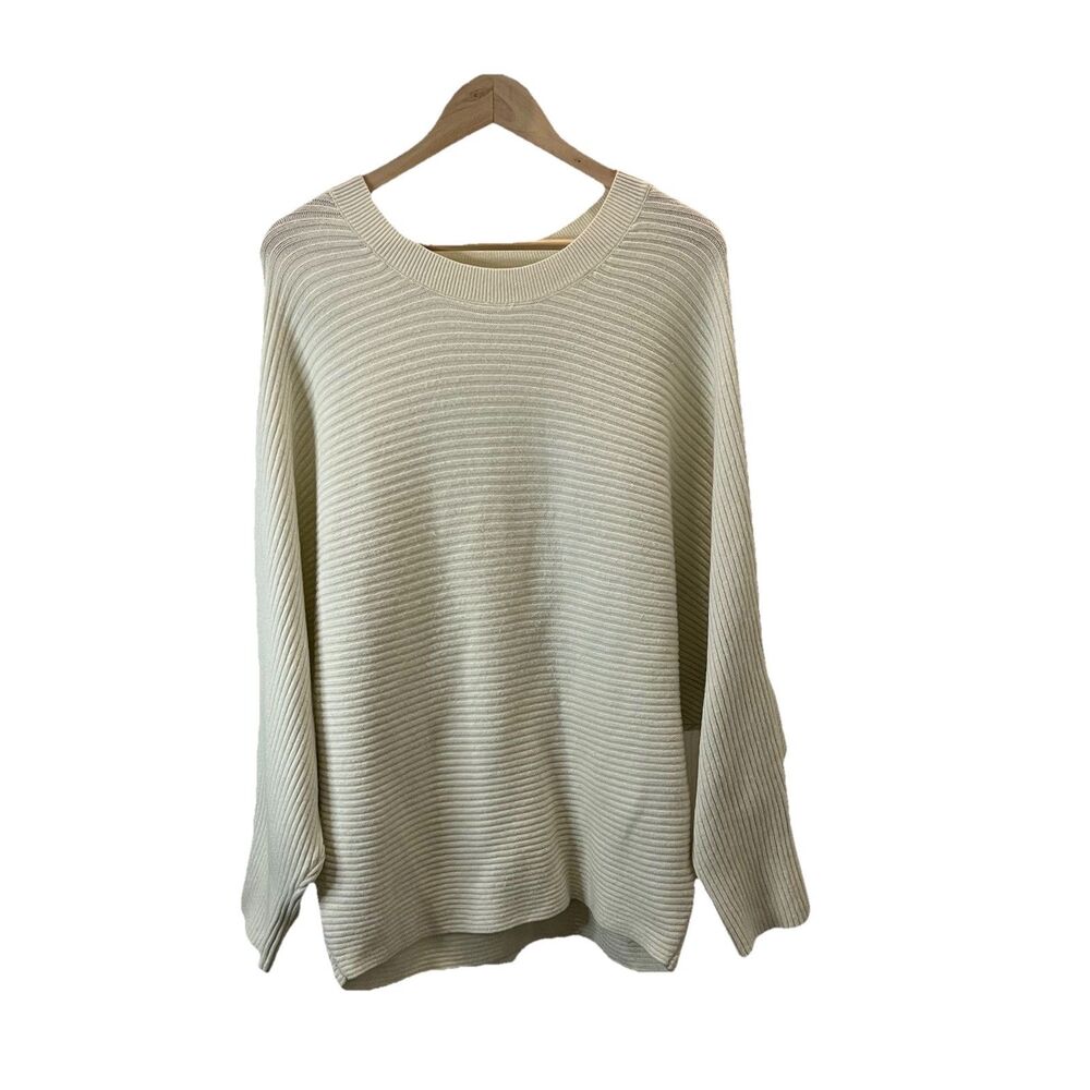 Womens Cream Ribbed Dolman Sleeve Sweater Top Size XL Oversized Boxy